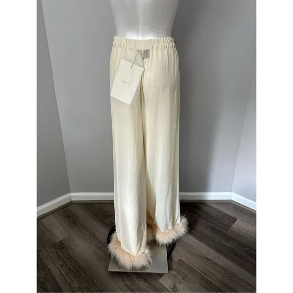 NWT Sleeper Women's Feather-Trim Cuffs Pajama Pants SIZE S $250