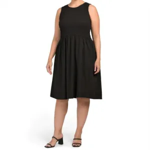 NWT T Tahari Women's Plus Sleeveless Smocked Cotton Midi Dress