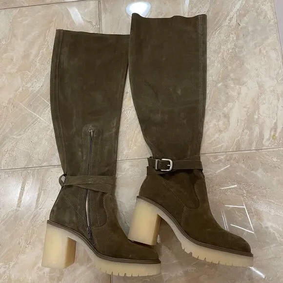 NWT Free People Suede James Chelsea Knee High Tall Brown Boots Size 38 US 8