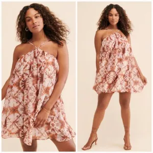 NWT Let Me Be X Free People Tie-Dye Printed Kiera Halter Boho Mini Dress 1X