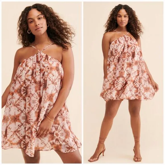 NWT Let Me Be X Free People Tie-Dye Printed Kiera Halter Boho Mini Dress 1X