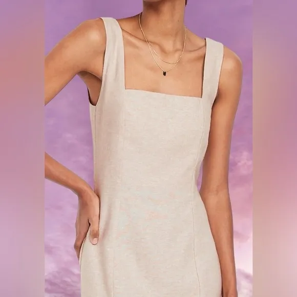 NWTS💓GAP OLD NAVY XL💓 FLAX LINEN SQUARE NECK SMOCKED BACK DRESS W WIDE STRAPS