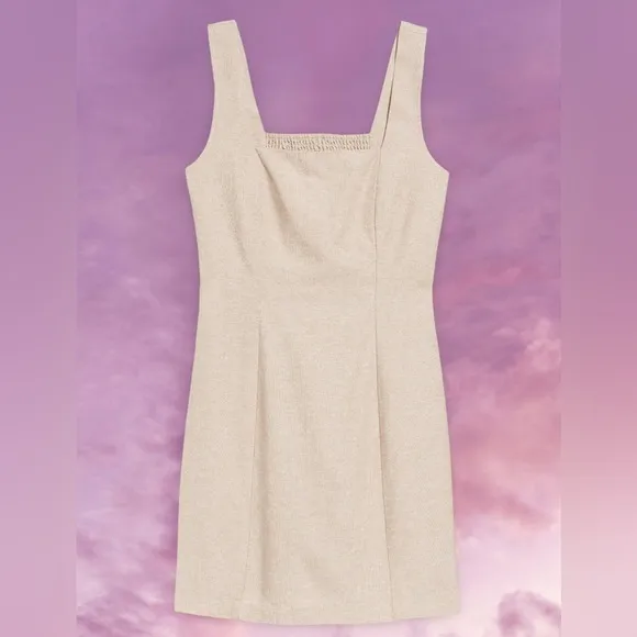 NWTS💓GAP OLD NAVY XL💓 FLAX LINEN SQUARE NECK SMOCKED BACK DRESS W WIDE STRAPS