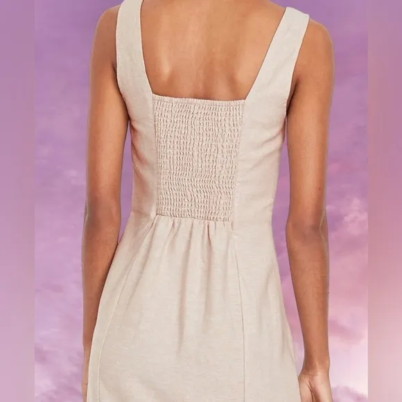 NWTS💓GAP OLD NAVY XL💓 FLAX LINEN SQUARE NECK SMOCKED BACK DRESS W WIDE STRAPS