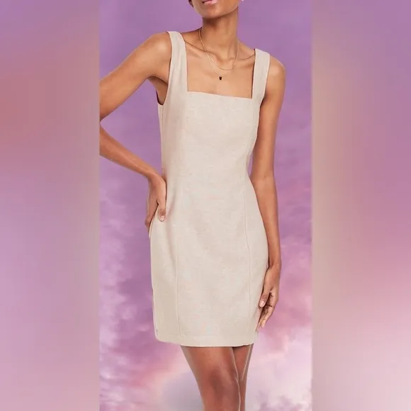 NWTS💓GAP OLD NAVY XL💓 FLAX LINEN SQUARE NECK SMOCKED BACK DRESS W WIDE STRAPS