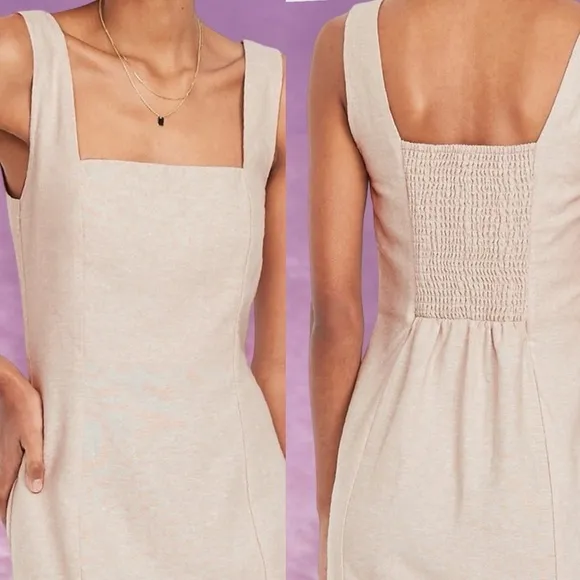 NWTS💓GAP OLD NAVY XL💓 FLAX LINEN SQUARE NECK SMOCKED BACK DRESS W WIDE STRAPS