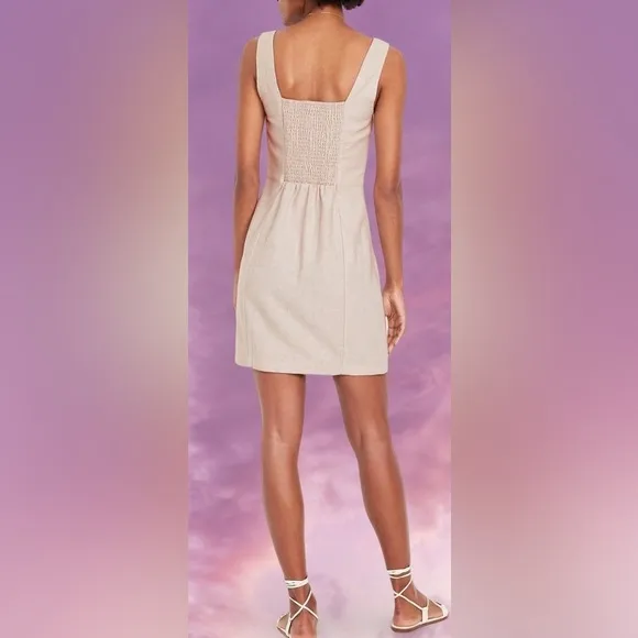 NWTS💓GAP OLD NAVY XL💓 FLAX LINEN SQUARE NECK SMOCKED BACK DRESS W WIDE STRAPS