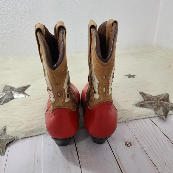 Oak Tree Farms western boots red tan butterfly ankle booties pointed size 6