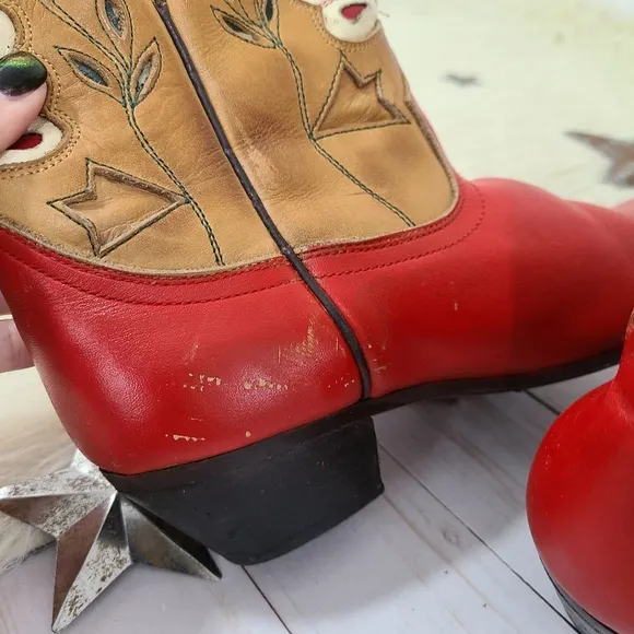 Oak Tree Farms western boots red tan butterfly ankle booties pointed size 6