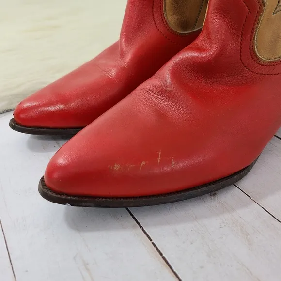 Oak Tree Farms western boots red tan butterfly ankle booties pointed size 6