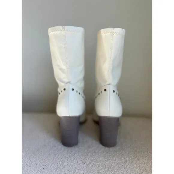 Oasis Society Womens Paris Studded Heeled Boots White Western Size 8‎
