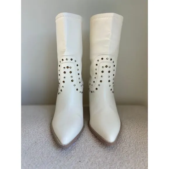 Oasis Society Womens Paris Studded Heeled Boots White Western Size 8‎