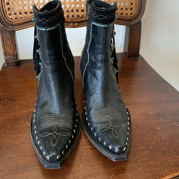 {Old Gringo} Apache Kid Double D Ranch Black Leather Fringe Boots