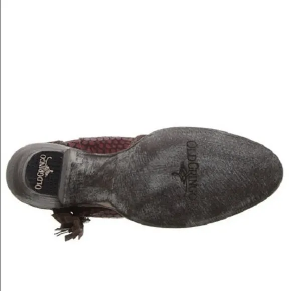 Old Gringo Burgundy Ankle Boots with Textured Leather and Fringe