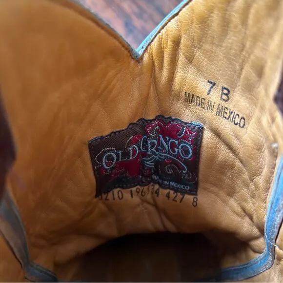 Old Gringo Short Marsha Pull-on Boots in Brown with Blue Embroidery Size 7
