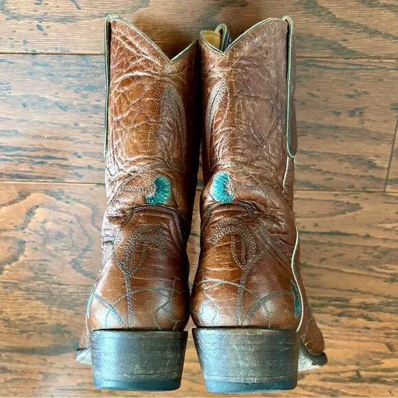 Old Gringo Short Marsha Pull-on Boots in Brown with Blue Embroidery Size 7