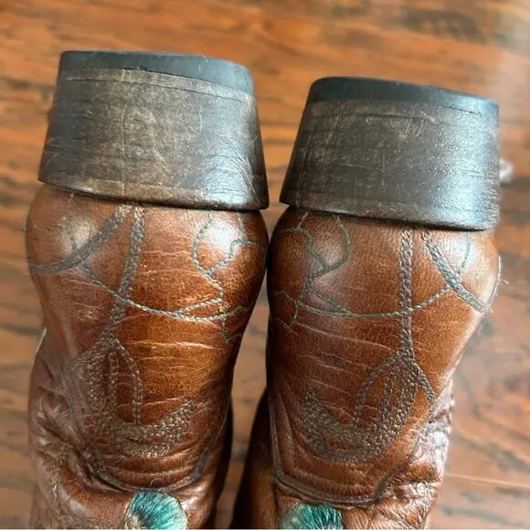 Old Gringo Short Marsha Pull-on Boots in Brown with Blue Embroidery Size 7
