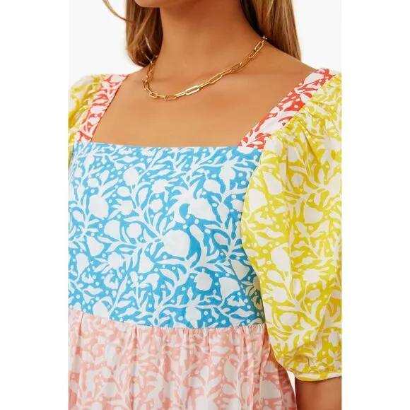 Oliphant NEW Bubble Skirt Puff Sleeve Mini Dress‎ in Canary Multi Women's Size M