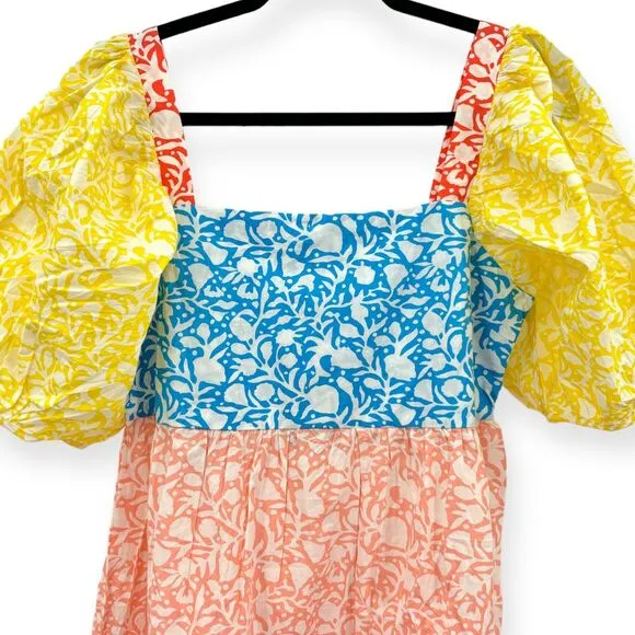Oliphant NEW Bubble Skirt Puff Sleeve Mini Dress‎ in Canary Multi Women's Size M