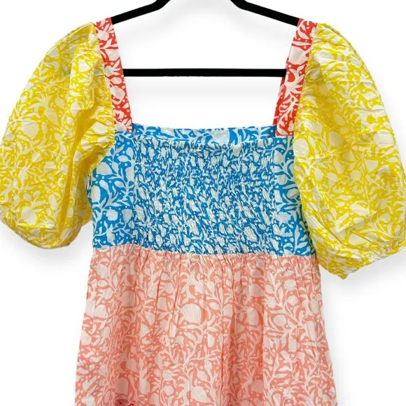 Oliphant NEW Bubble Skirt Puff Sleeve Mini Dress‎ in Canary Multi Women's Size M