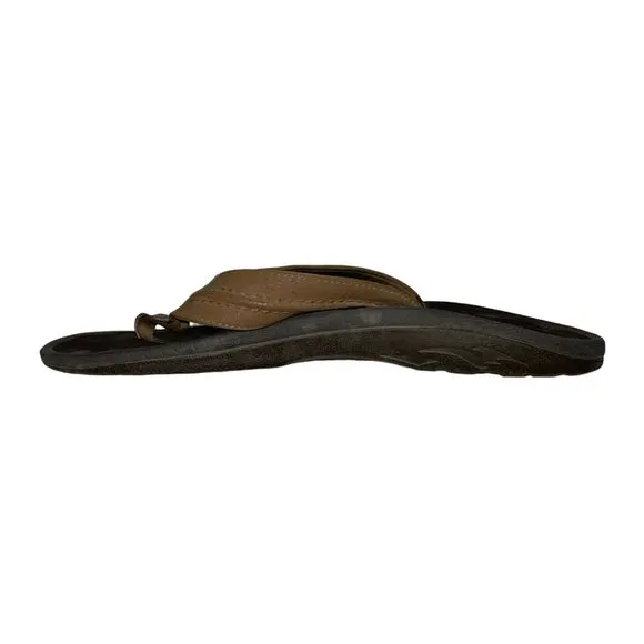 Olukai Brown Leather Thong Flip Flops Sandals Men's 15