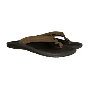 Olukai Brown Leather Thong Flip Flops Sandals Men's 15