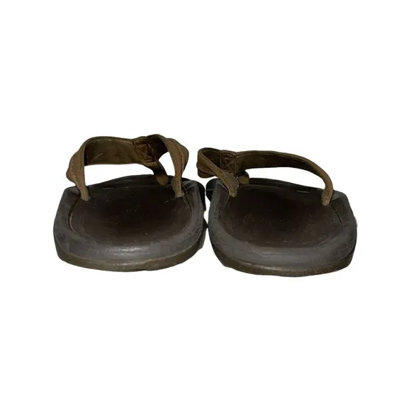 Olukai Brown Leather Thong Flip Flops Sandals Men's 15