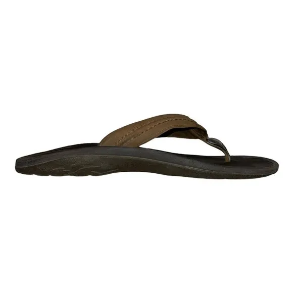 Olukai Brown Leather Thong Flip Flops Sandals Men's 15