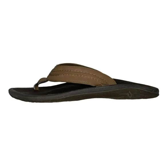 Olukai Brown Leather Thong Flip Flops Sandals Men's 15