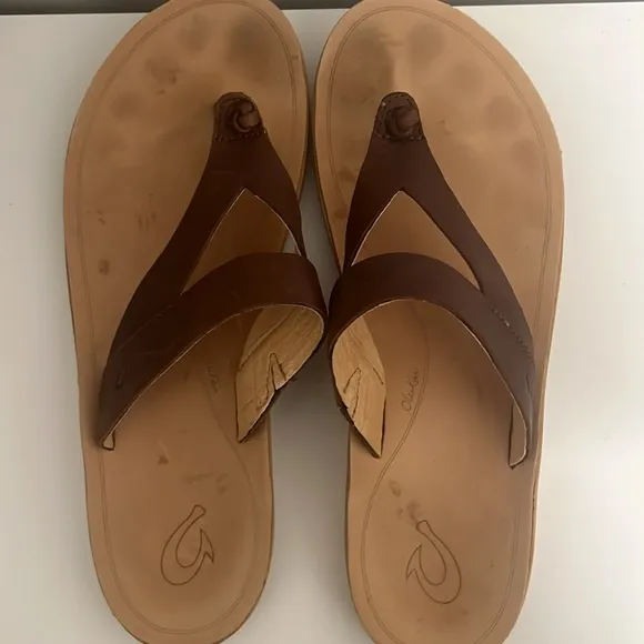 Olukai Kaekae Ko’o Kona Coffee Dark Brown Color Sandals Size 10 Leather