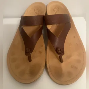 Olukai Kaekae Ko’o Kona Coffee Dark Brown Color Sandals Size 10 Leather