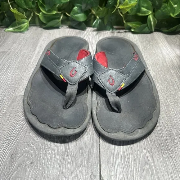 OluKai Kipi Thong Sandals Men's Size 9 Black Flip Flops Slip On Slides