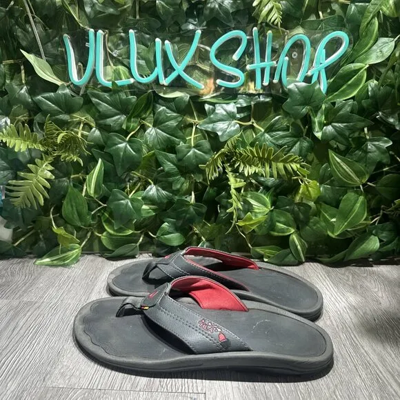 OluKai Kipi Thong Sandals Men's Size 9 Black Flip Flops Slip On Slides