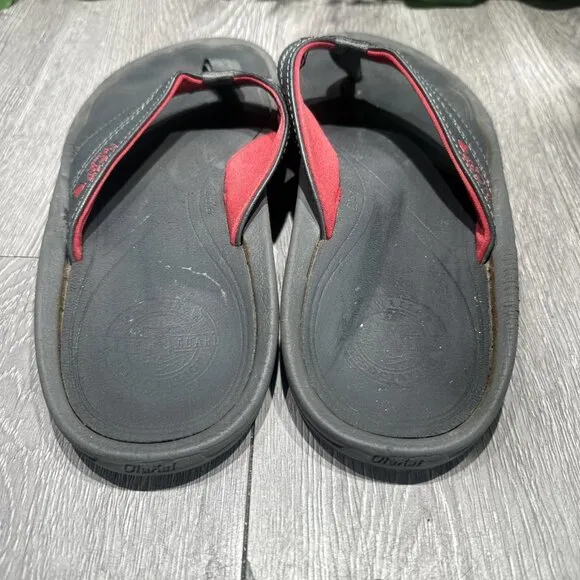 OluKai Kipi Thong Sandals Men's Size 9 Black Flip Flops Slip On Slides