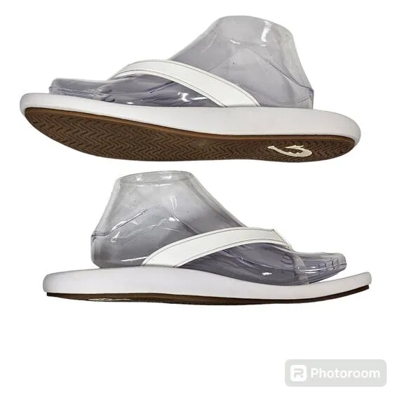 OluKai Kāpehe White on White Thong Sandals Flip Flops Size W 11