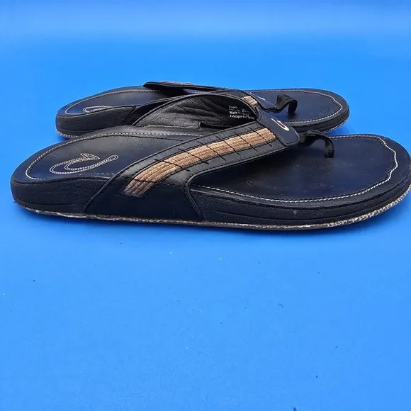 Olukai Kukui Men's Sandals Size 41 EU  8 US Black Leather Flip Flops Thongs