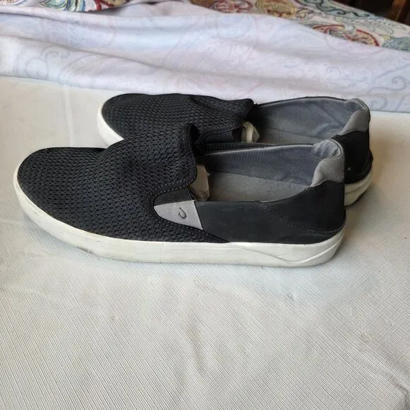 Olukai Lae' Ahi Mesh Shoes Men Size 11 Black Breathable Slip On Casual Comfort