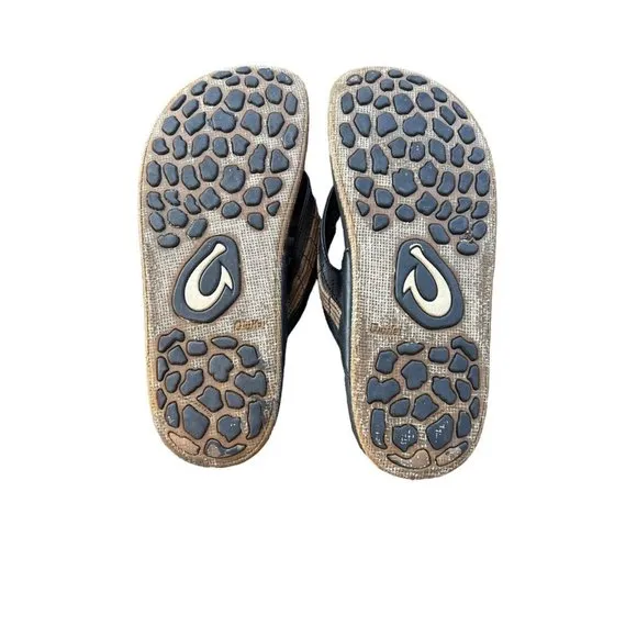 Olukai Mea Ola 10147-4040  Men's Brown Leather Flip Flop Sandals Slip On-Size 11