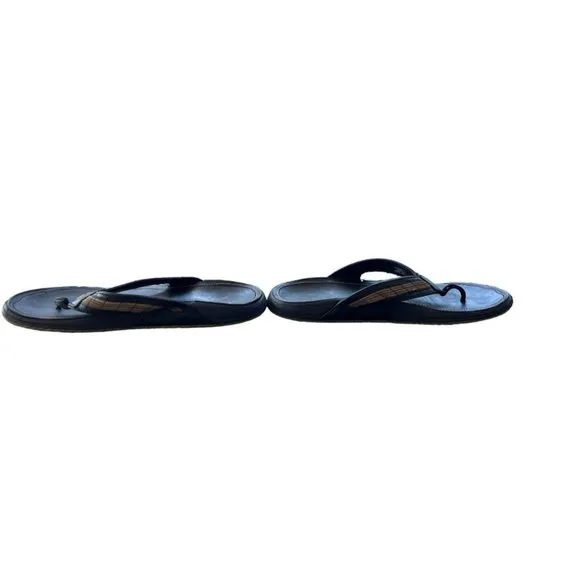 Olukai Mea Ola 10147-4040  Men's Brown Leather Flip Flop Sandals Slip On-Size 11