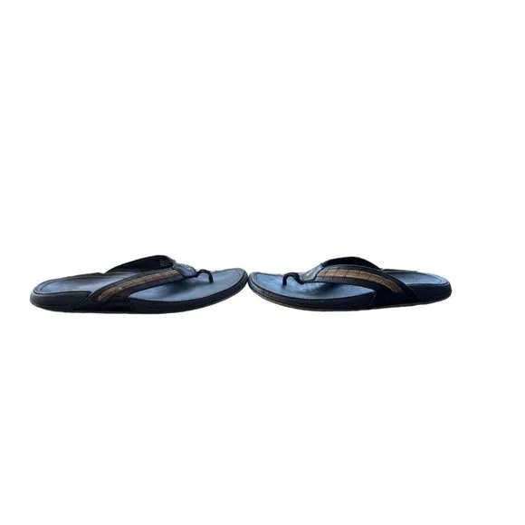 Olukai Mea Ola 10147-4040  Men's Brown Leather Flip Flop Sandals Slip On-Size 11