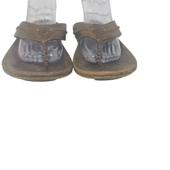Olukai Mea Ola Flip Flop Men's Size 10 Brown Leather Casual Slippers Sandals