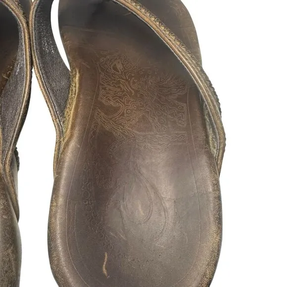 Olukai Mea Ola Flip Flop Men's Size 10 Brown Leather Casual Slippers Sandals