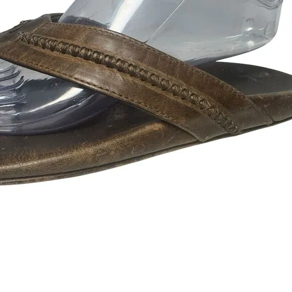 Olukai Mea Ola Flip Flop Men's Size 10 Brown Leather Casual Slippers Sandals