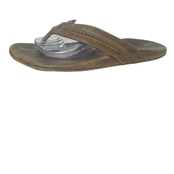 Olukai Mea Ola Flip Flop Men's Size 10 Brown Leather Casual Slippers Sandals