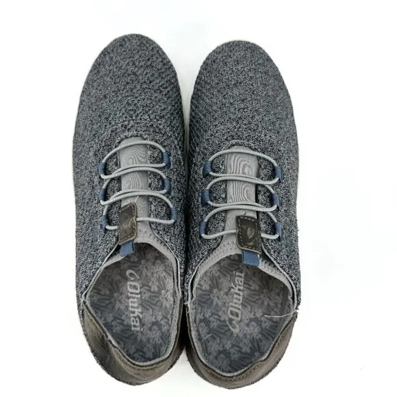 OluKai Men's Alapa Li Blue Gray Knit Slip On Heel Drop Waterproof 8.5 Sneakers