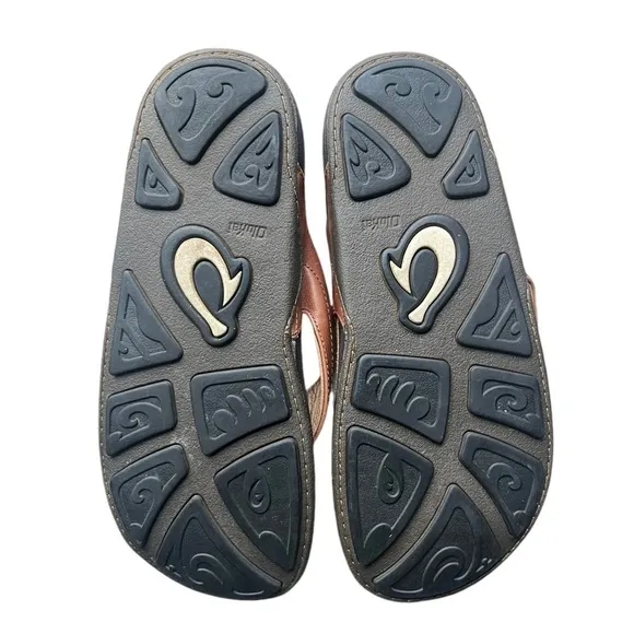 Olukai Mens Kumu Brown Leather Flip Flop Sandals size 9