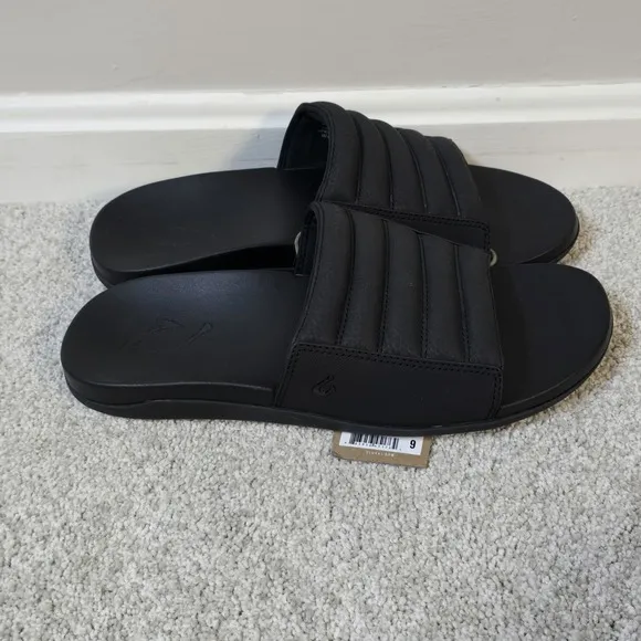 OluKai Men's Maha Olu Slide Sandals Black / Black Sz 9 NWT Beach
