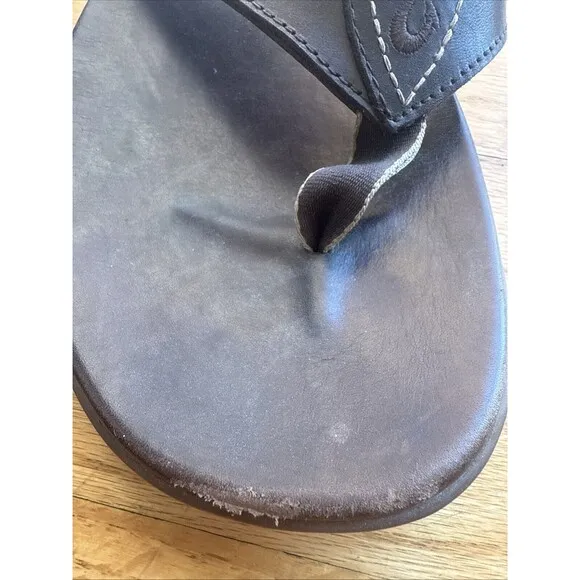 Olukai Nalukai Thong Sandals 12 Mens Dark Brown Comfort Leather