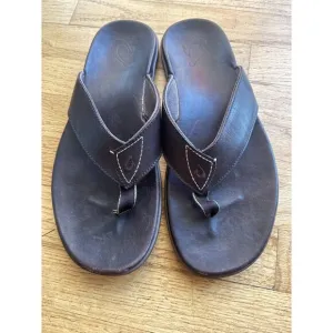 Olukai Nalukai Thong Sandals 12 Mens Dark Brown Comfort Leather