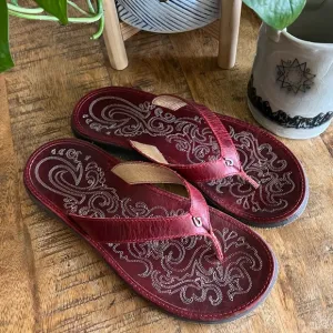 Olukai Paniolo Women's Red LeatherFlip Flops Sandals Size 7